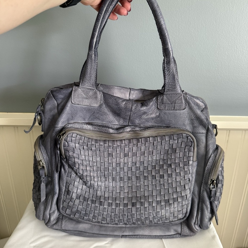 Latico Leather Medium Gray Woven Leather Crossbody Shoulder Bag Purse